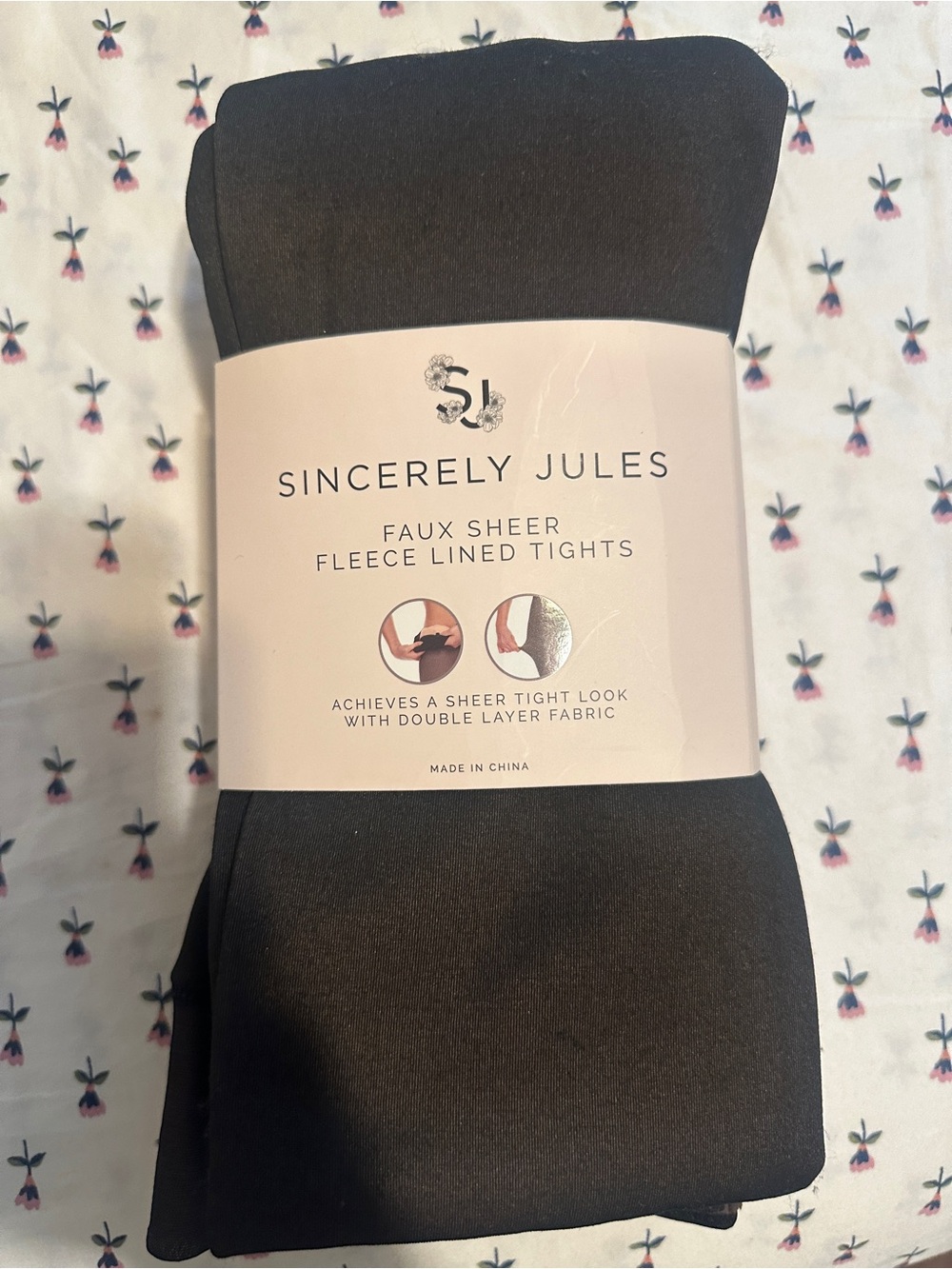 Sincerely Jules Black Faux Sheer Fleece-Lined Tights